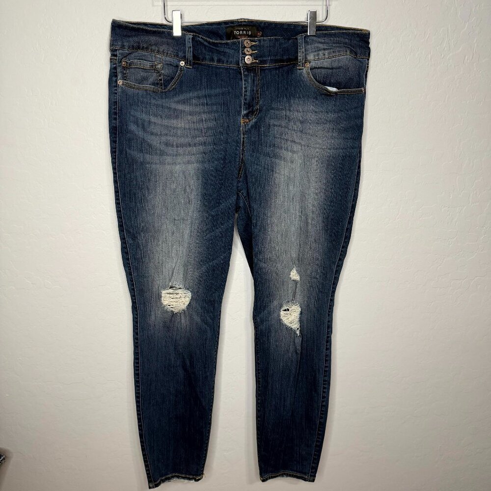 Torrid Premium Dark 3 Button Distressed Jeggings 26 Tall #4